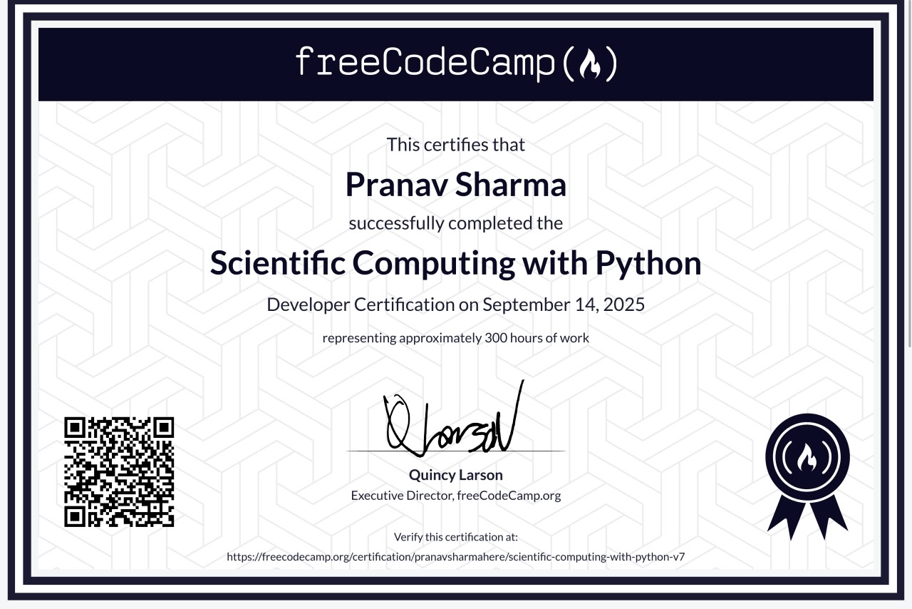 Scientific Computing with Python certificate